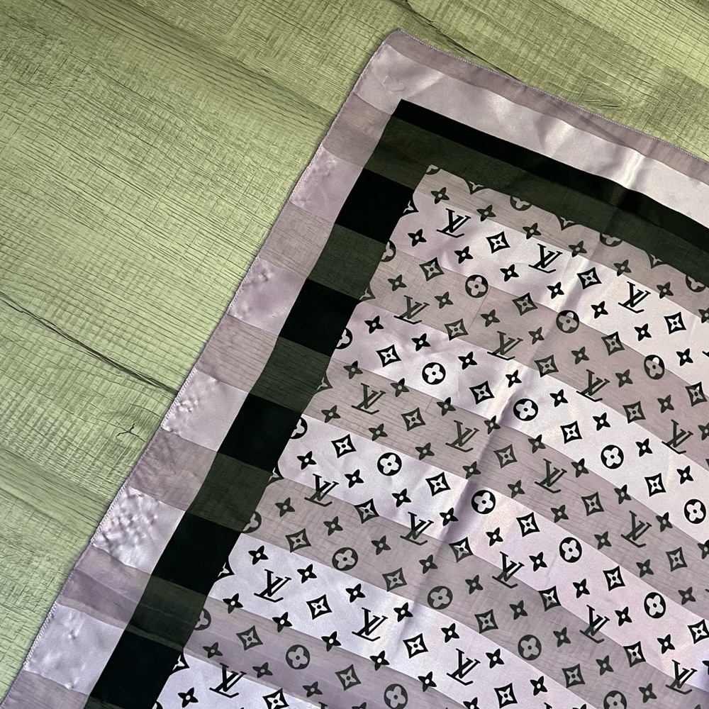LOUIS VUITTON Lilac Purple Black Silk Monogram Scarf Wrap Shawl - Picture 13 of 16